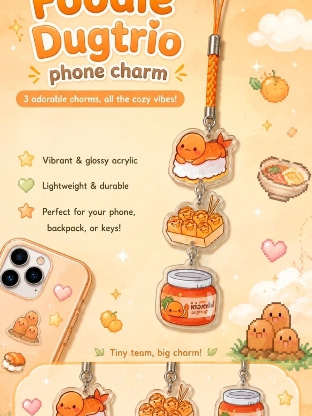 Foodie Pokemon Phone Charm - Orange Acrylic Phone Accessory
